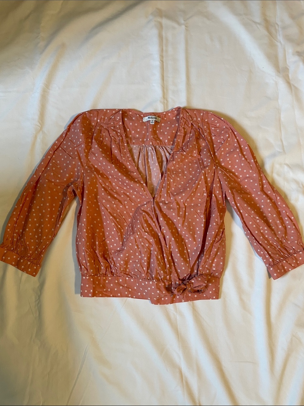Madewell Peach Star-Print Wrap Top